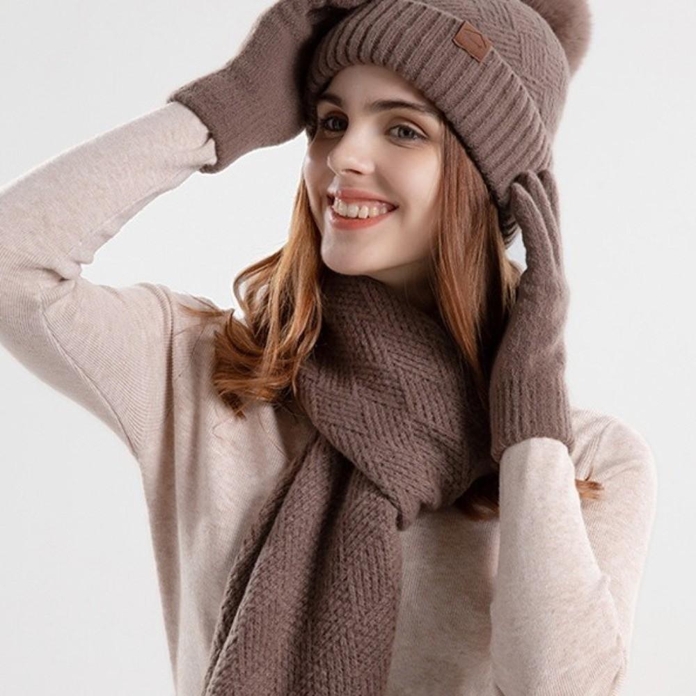3Pcs/Set Warm Winter Hat Scarf Gloves Set Thicken Scarf Neck Warmer Suit for Men Women