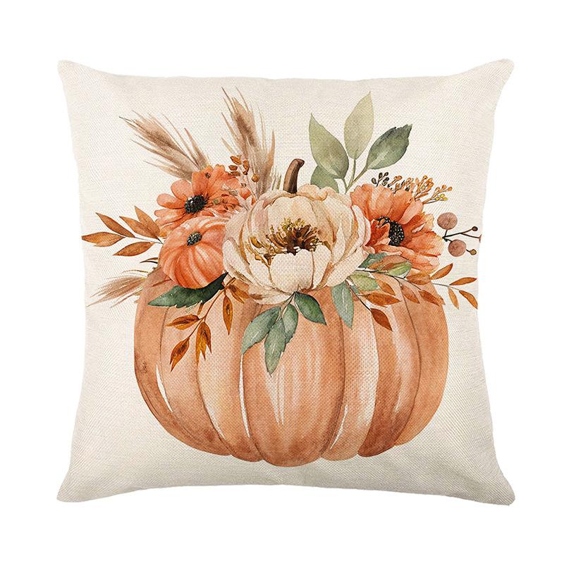 1pc Green Orenge Cushion Cover with Pumpkin Flower Pattern for Thanksgiving Day Festival Living Room Bedroom Decoration