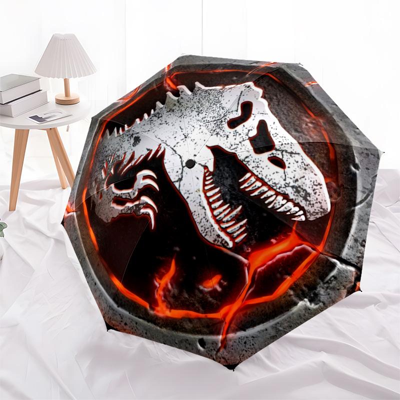 1pc Dragon, dinosaur pattern Umbrella Portable Folding Umbrella Iron Frame Hole Bone Structure Outdoor Home Umbrella