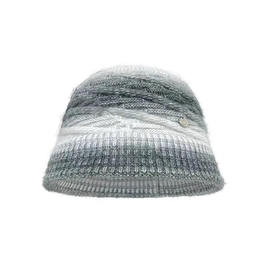 New Gradual Change of Color Gentle Knitted Bucket Hat Women's Autumn and Winter Warm Face Small Versatile Bucket Hat Tide