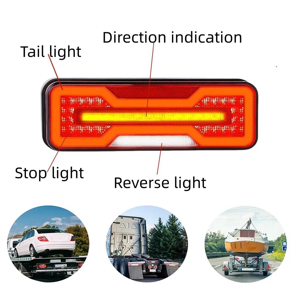 2Pcs 12V 24V LED Combination Rear Tail Light Turn Signal Brake Reverse Flowing Lamp Waterproof Trailer Truck Tractor Caravan
