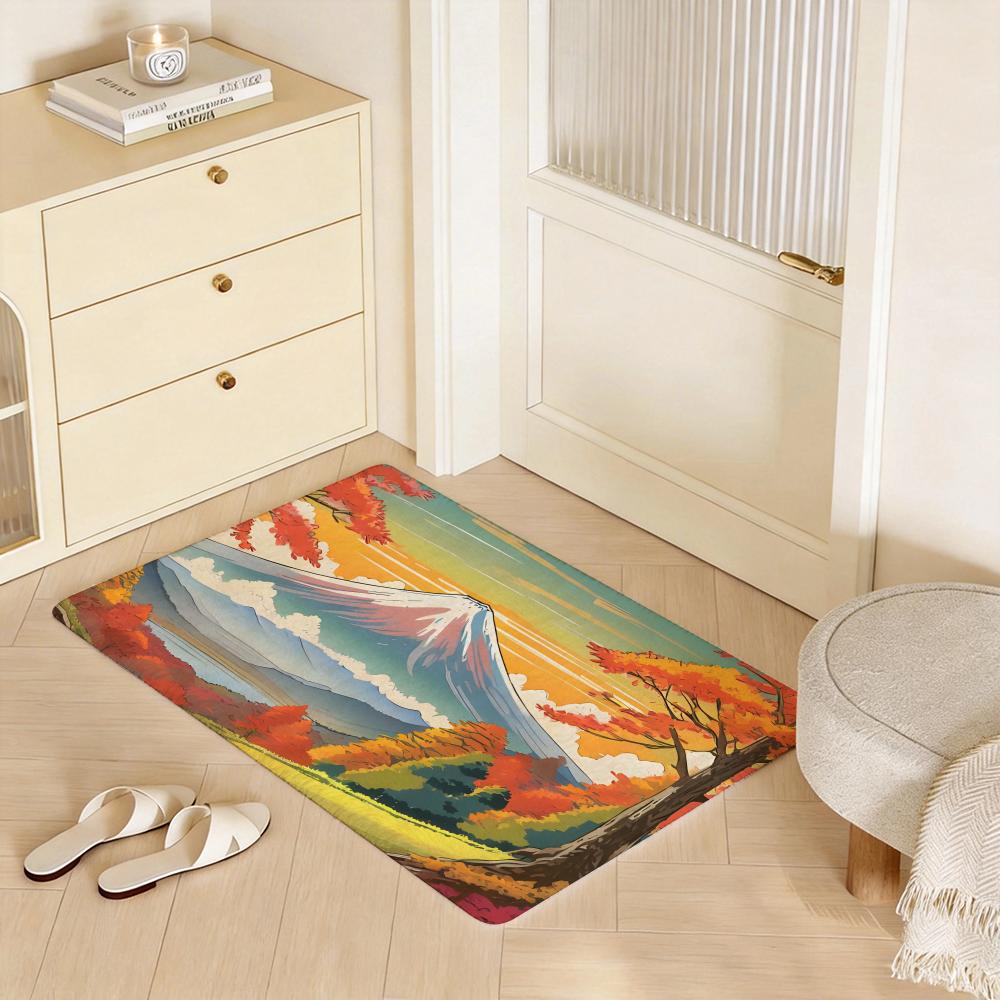 Landscape L Mount Fuji Floor Mat Eco Flannel Doormat Non Slip Odorless Indoor Floor Rug Soft Short Plush Home Mat