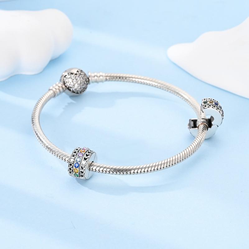 Charm Bead Components Authentic Original Copper Metal Colored Zircon Heart Fixed Clasp Bead Components Compatible With Bracelet High Quality Fine