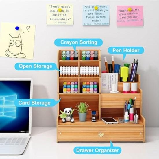 Wood Pen Stand Desk Organizer Pencil Holder Table Organizer For Study Table Stationary Organizers For Office (Diy), Brown