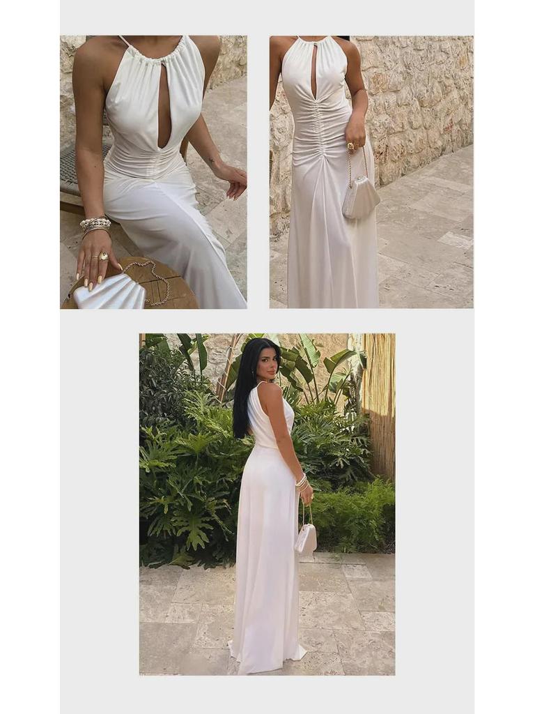 2024 Plissiertes Neckholder Slim Fit Langes Sommerkleid