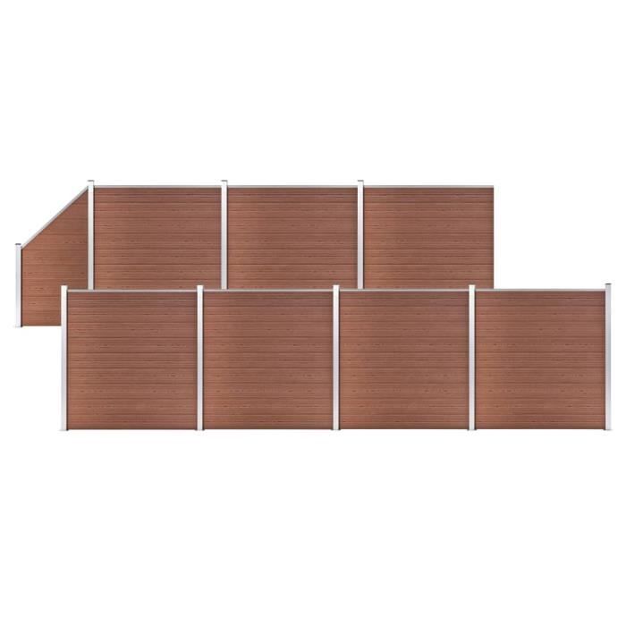 Ensemble de clôture - vidaXL - WPC 7 Carré + 1 Incliné - 1311x186 cm - Marron - Résistant à la pourriture