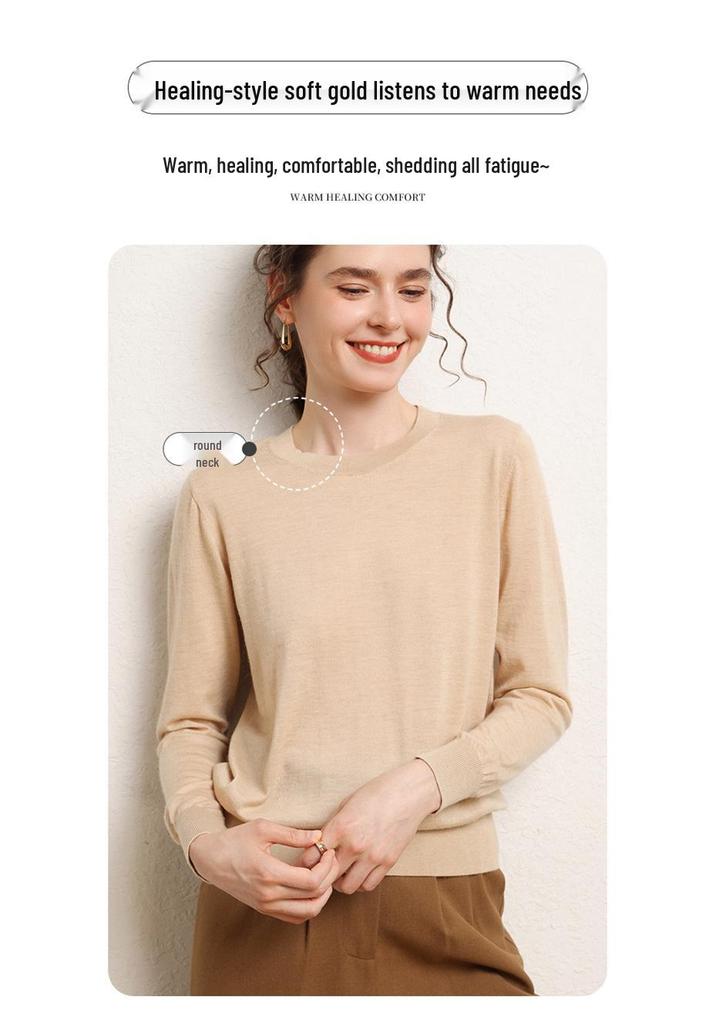 Women's Autumn Winter Cashmere Sweater - Thin, Soft, Fluffy, Fine-Spun, Round Neck, Versatile 16-Pin Knit