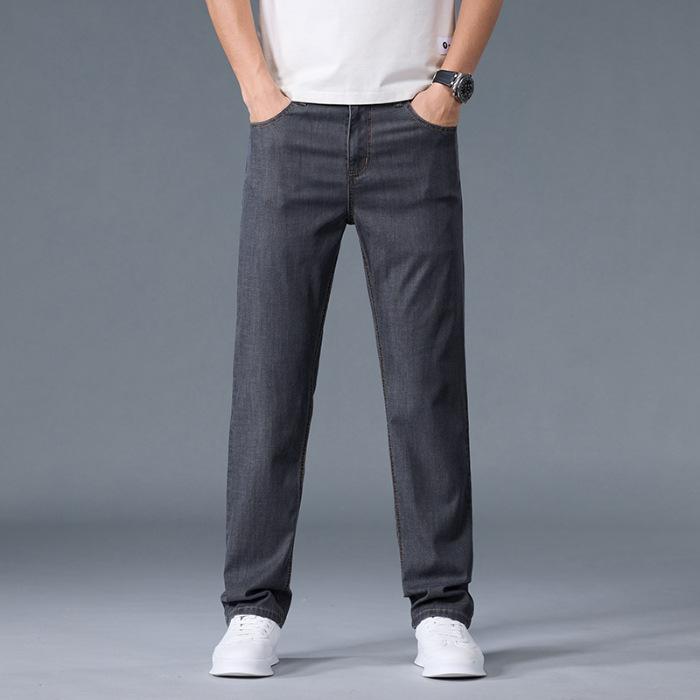 Tencel Jeans Men's Slim Summer Thin Wrinkled Lyocell Cool Loose Straight Casual Light Business Trousers for Men