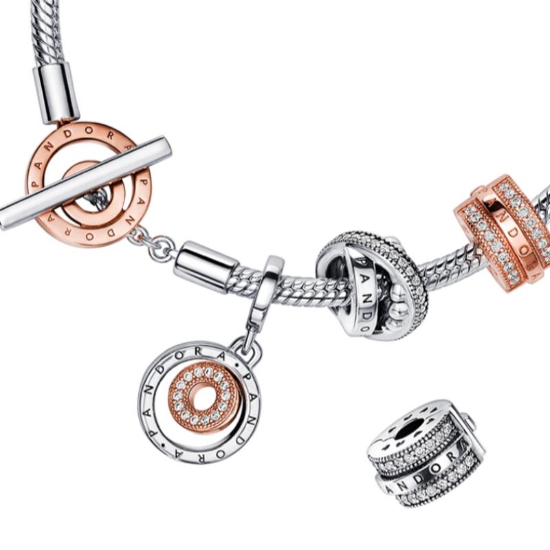 Pandora SignaTure Two Tone Logo T Bar Snake Chain braceleT 582309c00