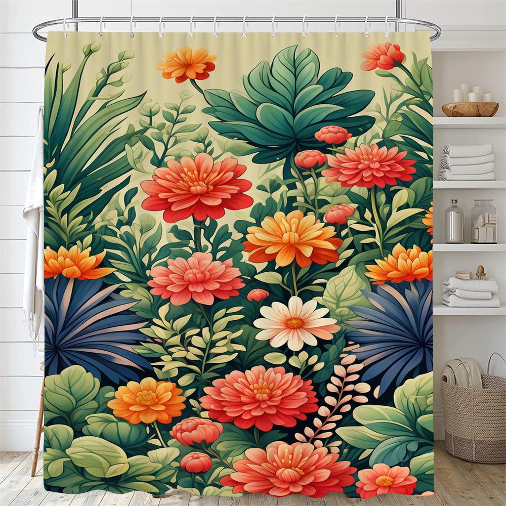 

Watercolor Floral Shower Curtain Flower Bath Curtain Print Polyester Fabric Waterproof Bathroom Curtains With Hooks Bath Screen W60H190(CM)-1 Pcs