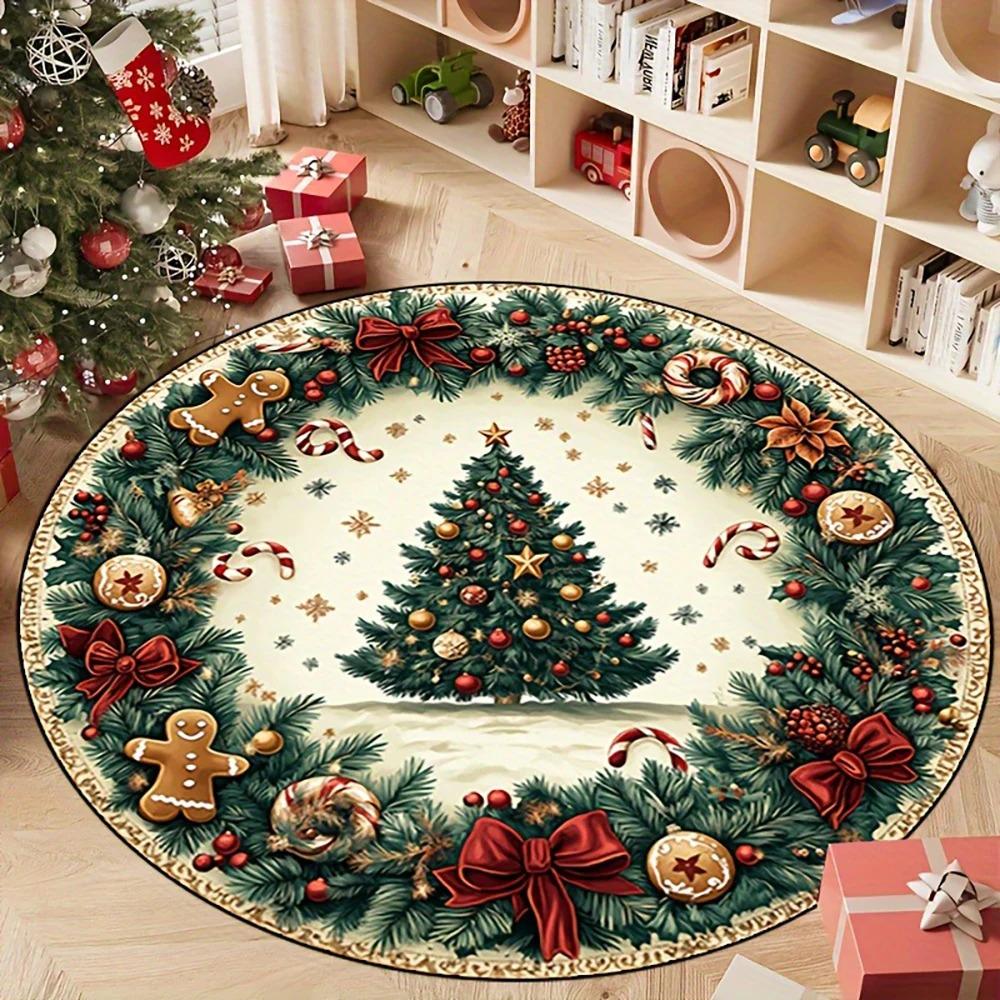 Christmas Round Rug  Decorate Your Home with Magical Christmas Tree and Santa Claus Designs  Bedroom Rug  New Year's Home Decor