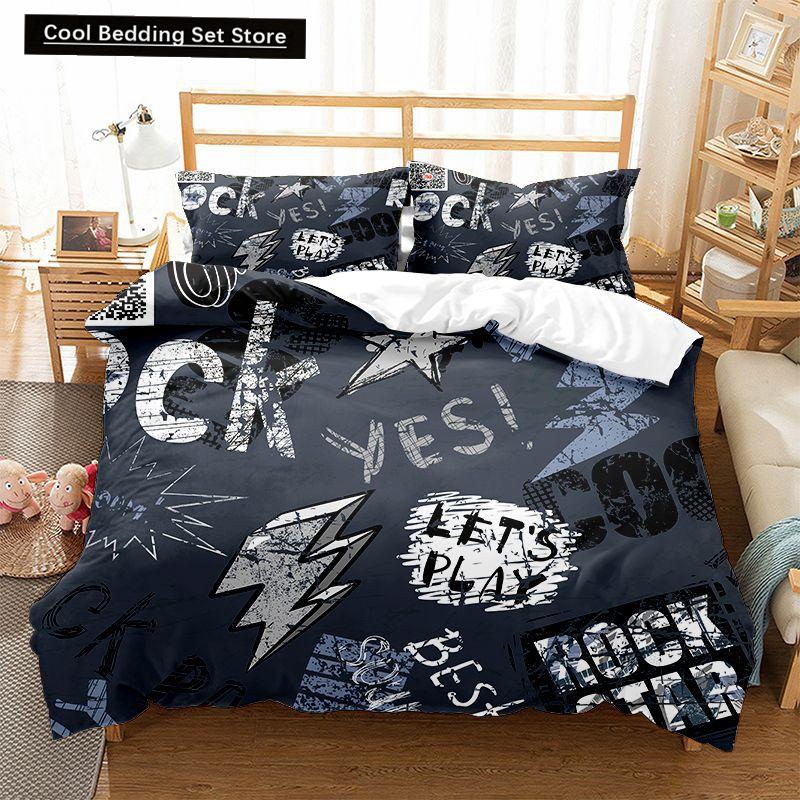 Hippie Graffiti Duvet Cover Set King Queen Size for Kids Boys Youth Polyester Comforter Cover Modern Street Art Bedspread Cover