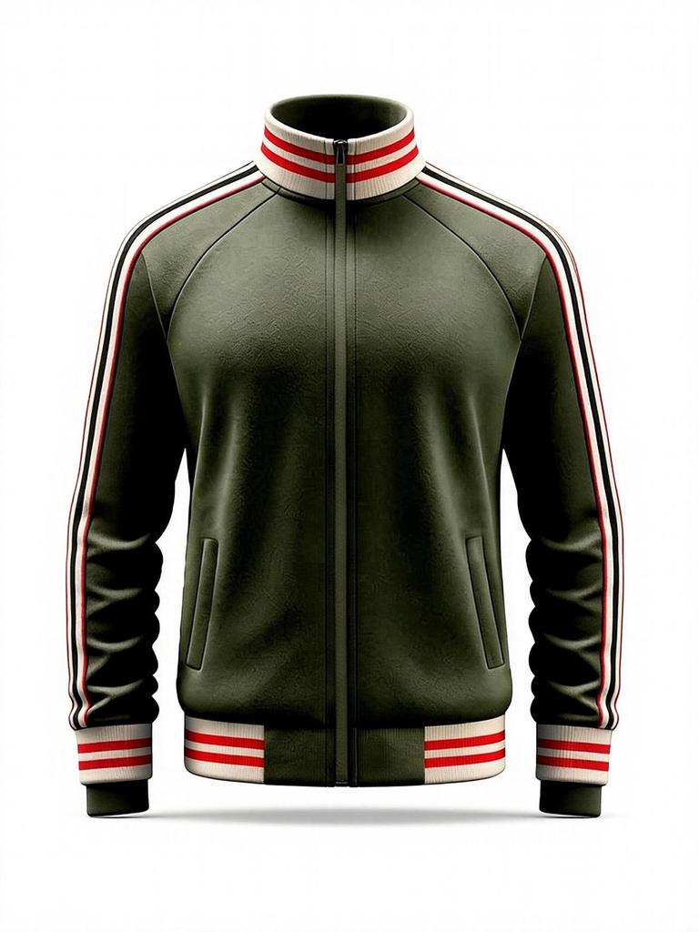 Męska codzienna sportowa kurtka z kołnierzem stojącym i wstążką - Kolekcja Jesień/Zima