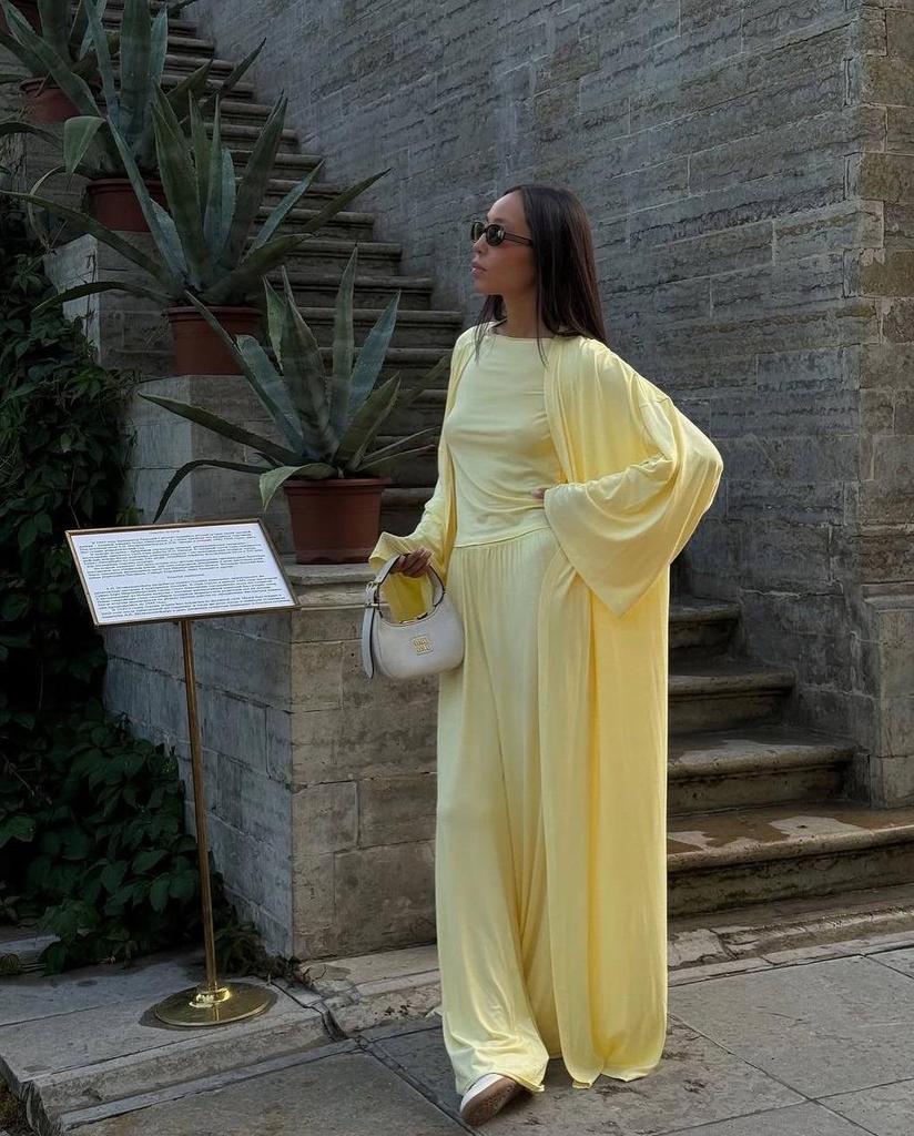 European & American Women's 2025 Summer Casual Long Cardigan & High-waisted Trousers Set.