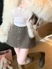 Korean Style Woolen Plaid Heavy Beaded High Waist A-line Skirt Pants for Women - Winter New Arrival