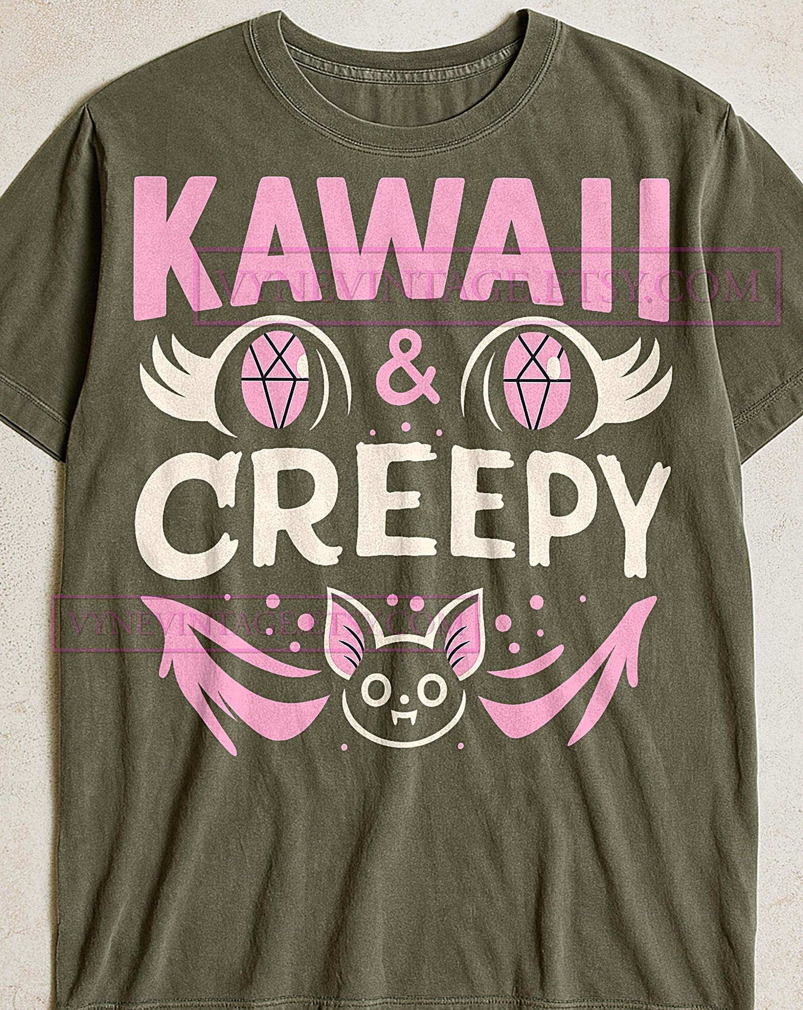 Creepy & Kawaii Bat Eyes T-Shirt, Cute Spooky Graphic Tee, Halloween Lover Gift, Pastel Goth Shirt, Kawaii Horror Tee 3XL