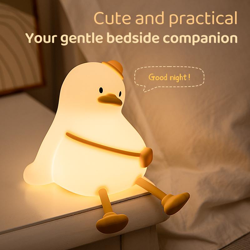 Duck Night Light Cute Animal Silicone Patting Lamp Rechargeable Nursery Night Lamp Kids Birthday Gifts Home Bedroom Beside Lamp