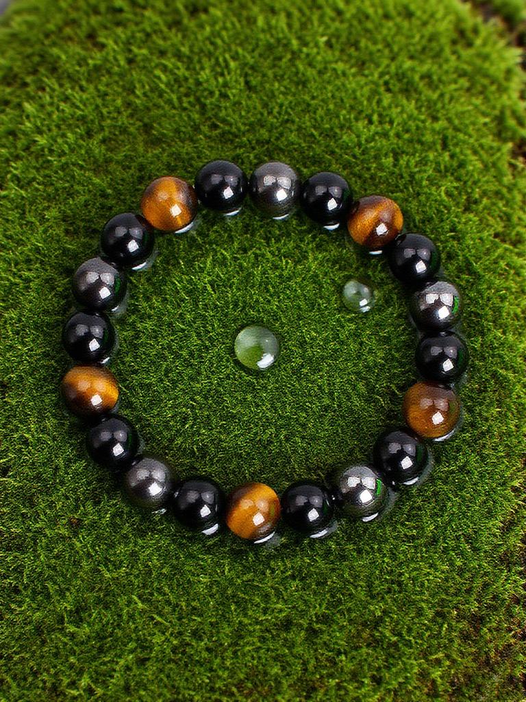 Natürliches Tigerauge Hämatit Obsidian Perlen Armband für Schutz Mut Erdung & Spirituelle Klarheit Energie Boost Schmuck