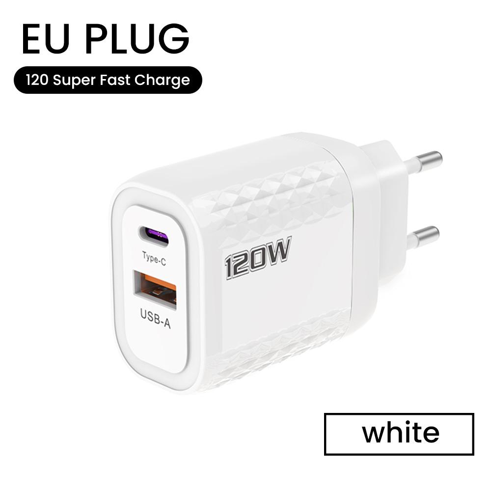 2 porty 120W rychlé nabíjení USB typ C nabíječka PD QC 3.0 USB C nabíječka EU/US/UK zástrčka adaptér pro iphone Xiaomi Samsung