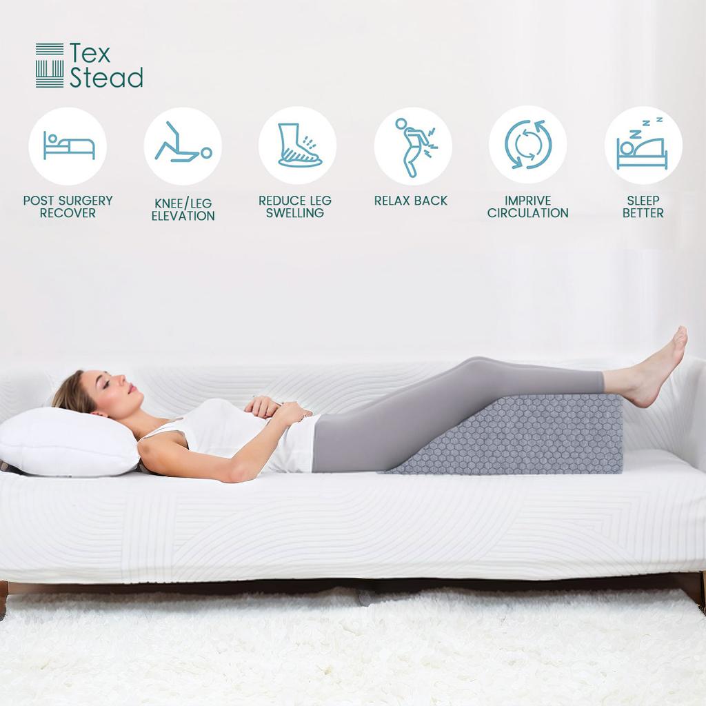 Bed Wedge Pillow & Leg Elevation Pillow, Memory Foam Reading Pillow Support for Neck, Back, Leg, Detachable Incline Cushion for