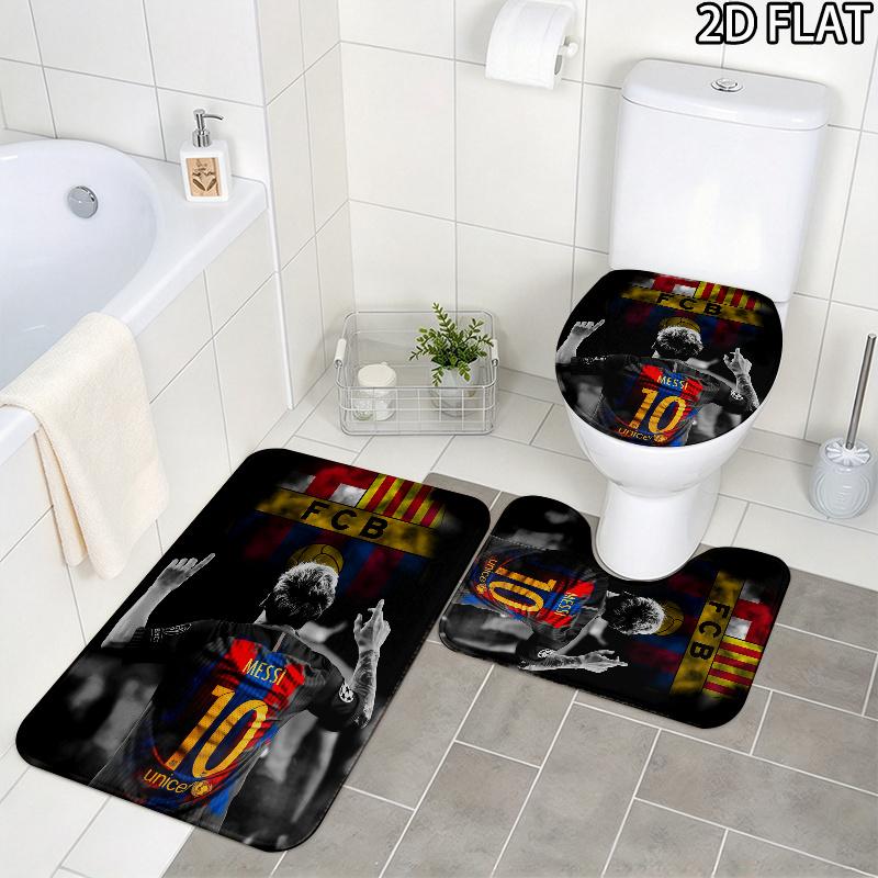 Messi 3pcs Pattern Flannel Nonslip Absorbent Washable Decorative Bathroom Home Toilet Seat Cover Mat Set