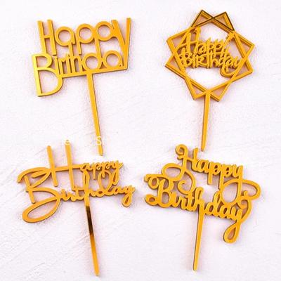 10pcs Ins Golden Happy Birthday Cake Topper Black Acrylic Birthday Party Cake Topper Cake for Baby Shower Dessert Decoration