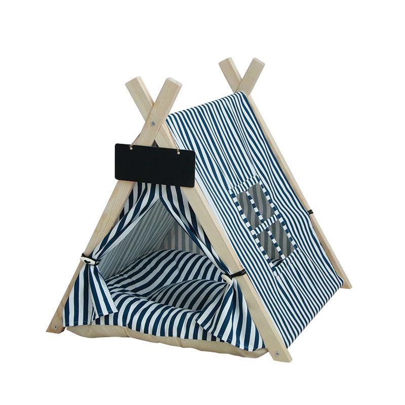

Треугольная съемная бежевая полосатая холщовая палатка для домашних животных, будка для кошек, товары для животных S 52.5*51.5cm