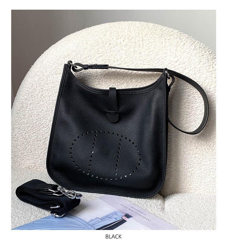 Genuine Leather Evelyn Crossbody Tote - Women's Cowhide Bag with Wide Shoulder Strap