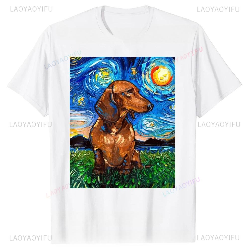 Brown Short Hair Dachshund Dog Art Men T Shirts Graphic High Quality Cotton Streetwear Short Sleeve Birthday Tshirt Clothing