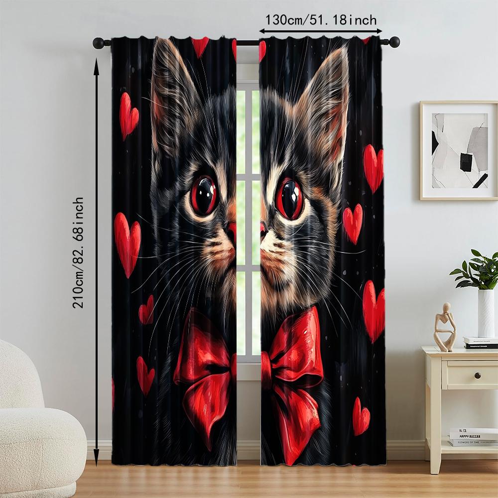 2 pcs   versatile polyester transparent curtains for home decoration Love cat for use in bedrooms and living rooms