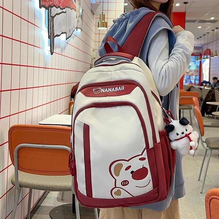 Lotso Nylon Cartoon Bear Student Backpack With Breathable Design For Middle School Girls And Boys