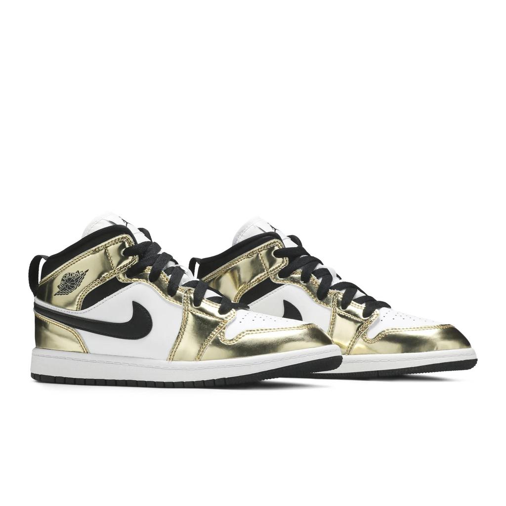 Air Jordan 1 Mid SE PreSchool 'Metallic Gold' (Unisex) Metallic Gold / White / Black / Black Kids' Basketball Shoes DC1422 700