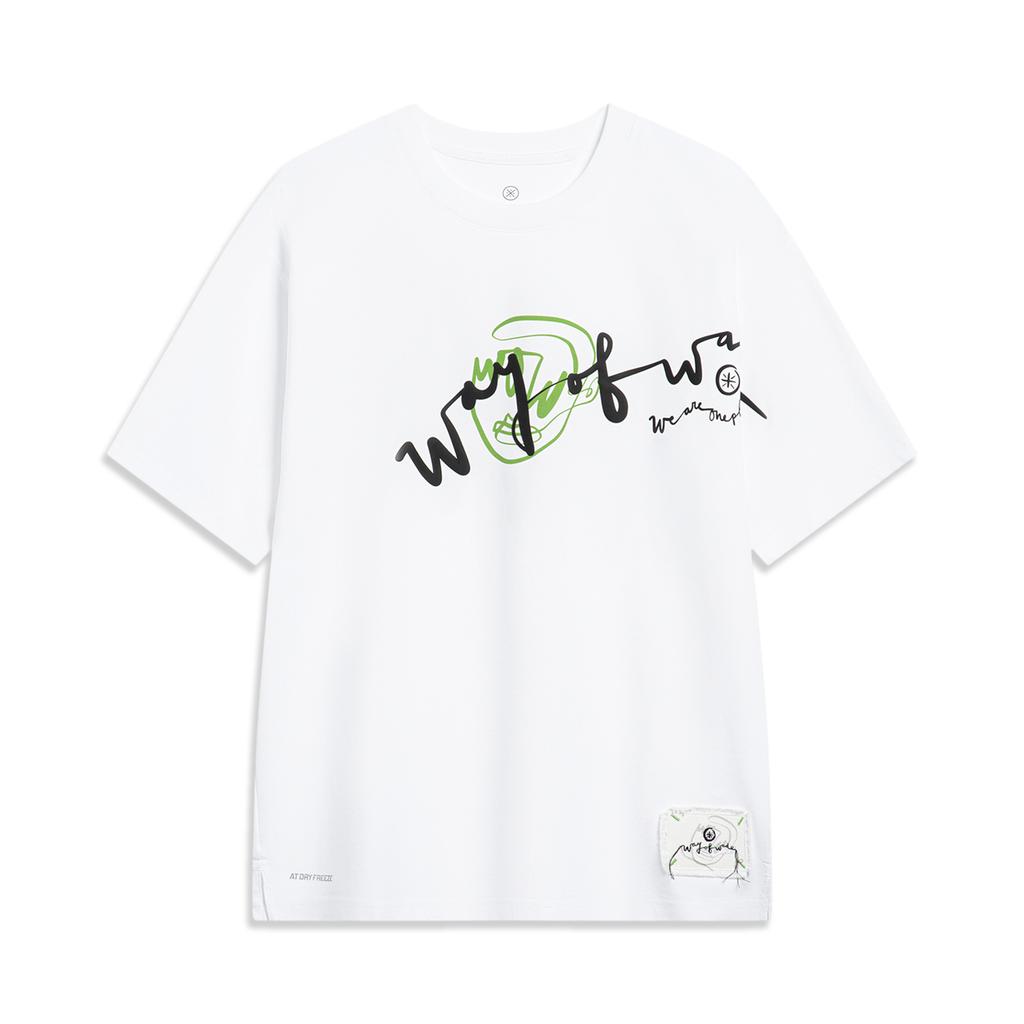 Li-Ning Wade Series Letter Print Crew Neck Pullover Casual Short Sleeve T-Shirt Unisex Tops Standard-White AHST335-2