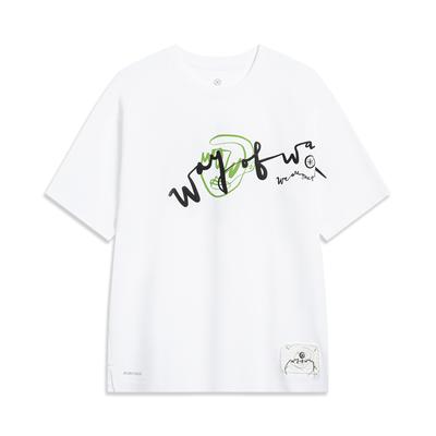 Wade Series Letter Print Crew Neck Pullover Casual Short Sleeve T-Shirt Unisex Tops Standard-White AHST335-2