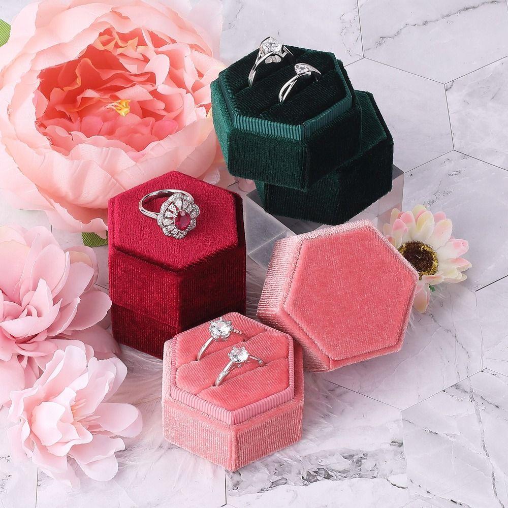 

A Pair of Rings Jewelry Box Hexagon Jewelry Display Packaging New Ring Box Anniversary