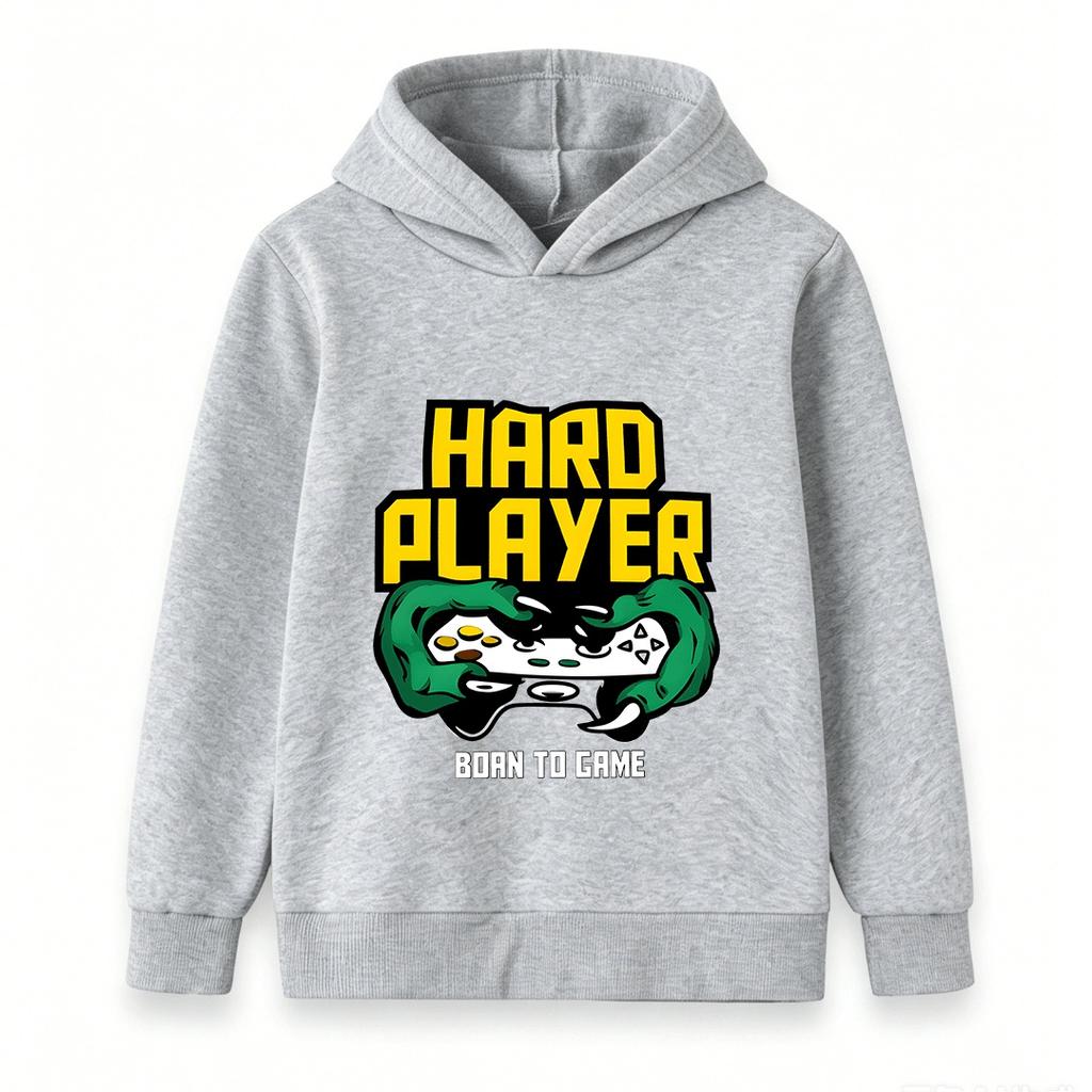 Kids Boys Girls Hard Player Born To Game Print Hoodie Casual Long Sleeve Pullover Sweatshirt For Gaming Lovers