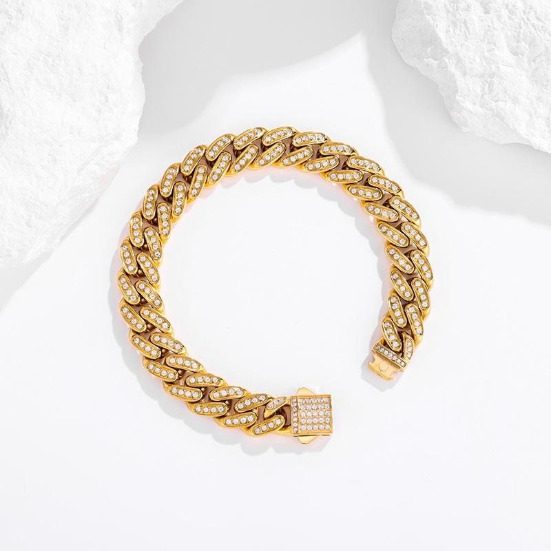 2026 Модный Персональный Браслет из Полного Алмазного Золота 18K Тонкий Полированный Браслет Модные Изысканные Украшения 12MM+21CM