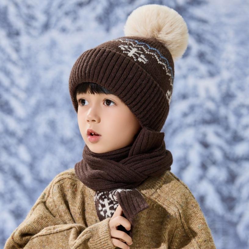 Children's Hat Scarf Set Autumn and Winter Boys Knitted Hat Girls Warm Ear Protector Baby Windproof Hat