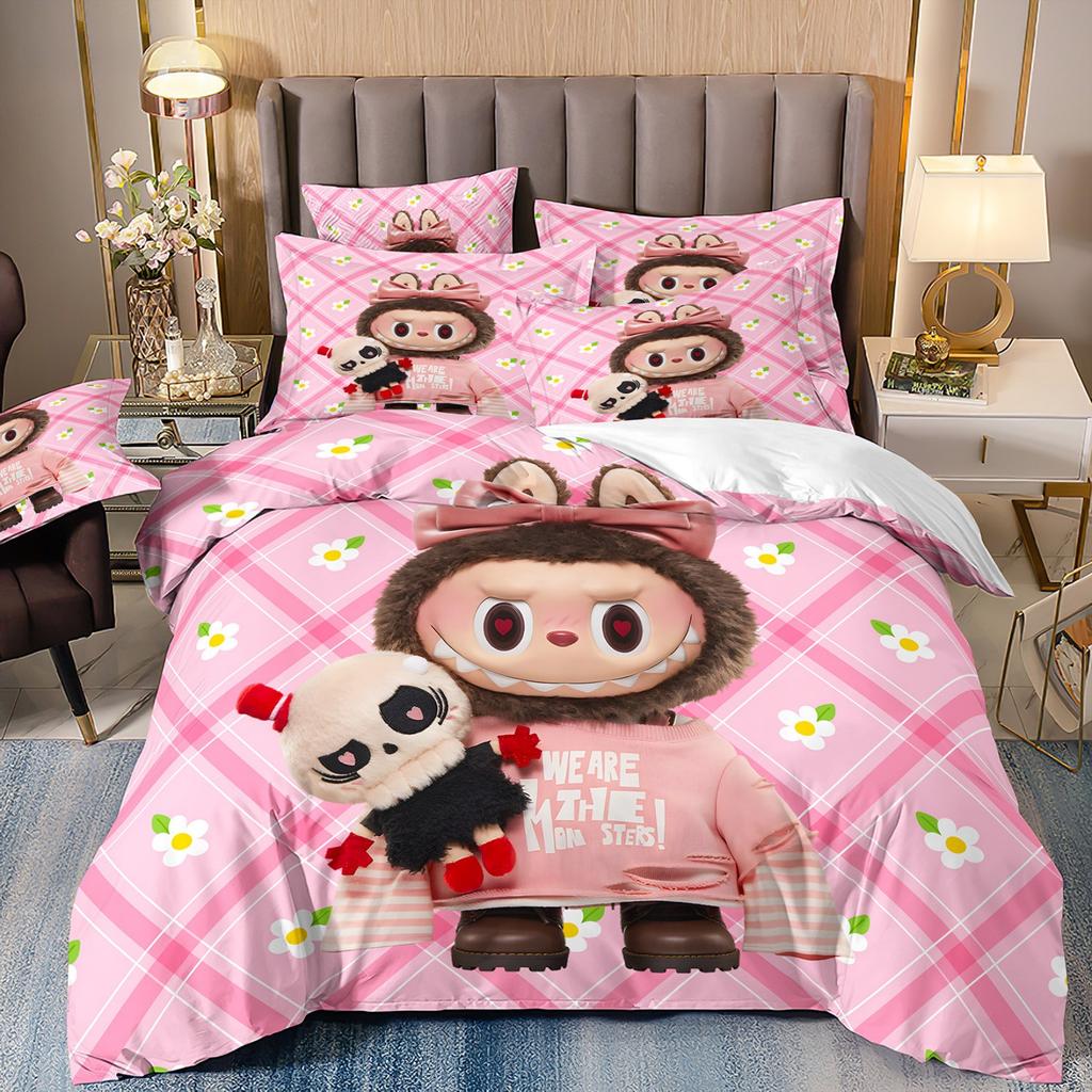 Cartoon Cute Labub 3D Printed Quilt Cover Three-Piece Set Student Dormitory Bedding Four-Piece Set