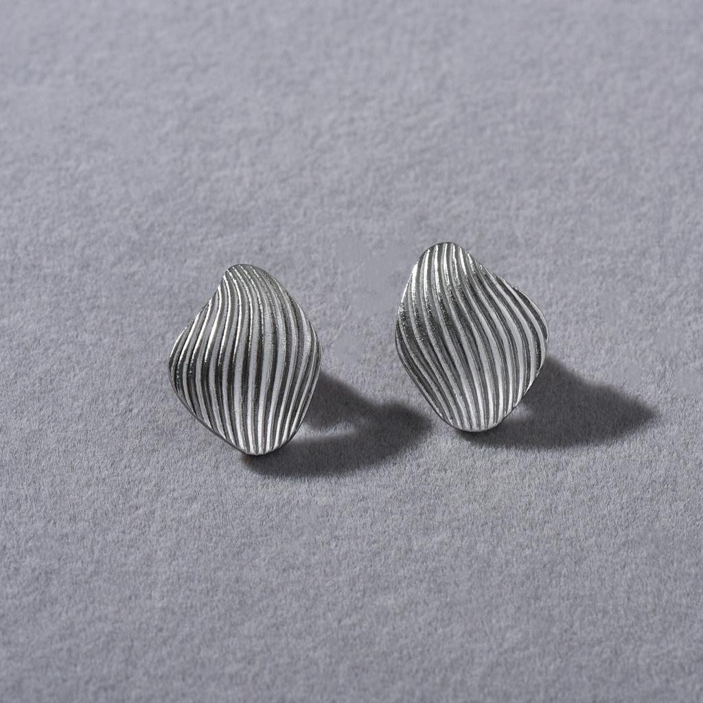 Irregular Line Texture S925 Silver Needle Stud Earrings Niche Design Light Luxury High-End Temperament Earrings