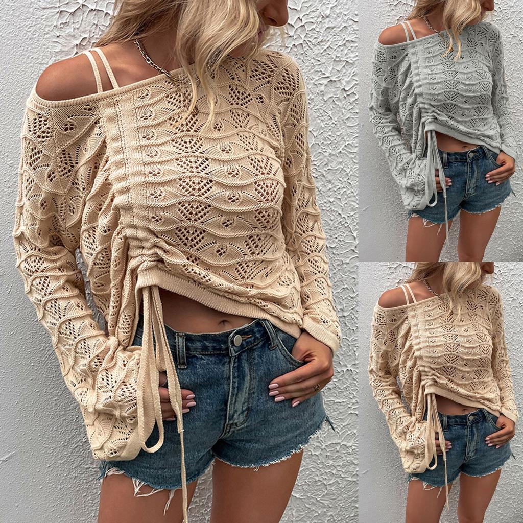 Women's Casual Fashion 2022 Long Sleeved Knitting Solid Color Sweater Top