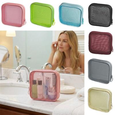 Solid Color Makeup Bag Mesh Data Cable Storage Bag High Quality Lipstick Cosmetic Pouch