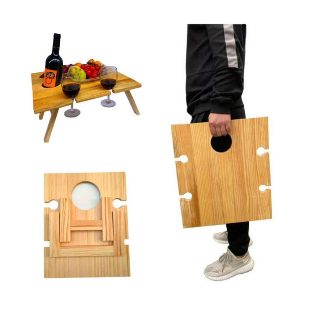 Picnic Wine Foldable Table Portable Solid Color 5 Slot Outside Camping Hiking Barbecue Desk Furniture Accessories