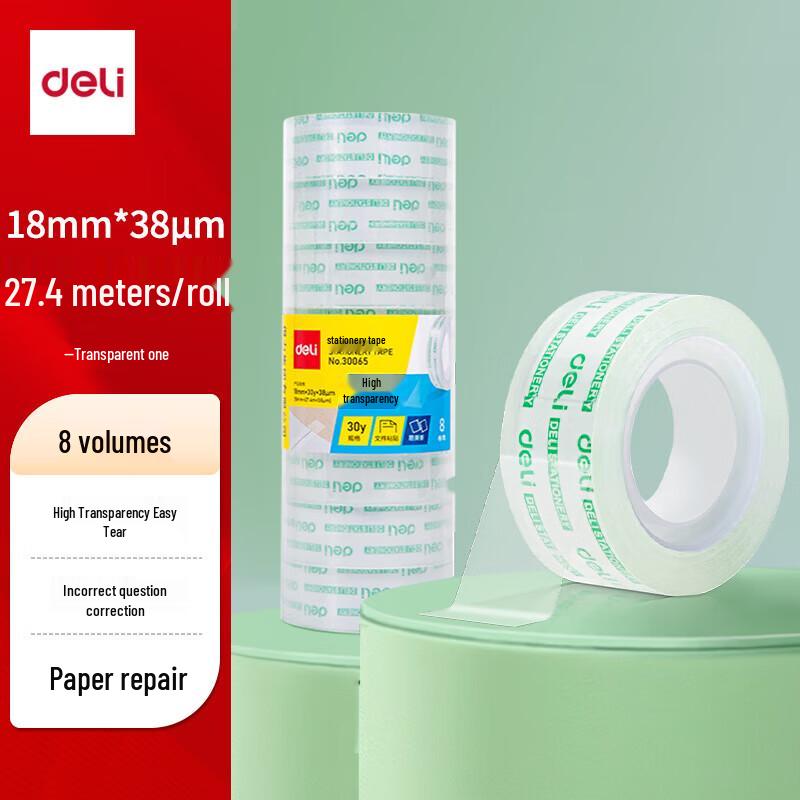 Deli Easy-Tear Transparent Adhesive Tape 18mm x 30yds (8 Rolls)
