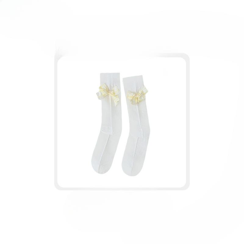 Female Spring and Summer New Style Bow Vertical Stripe All Build Student In Tube Cotton Socks