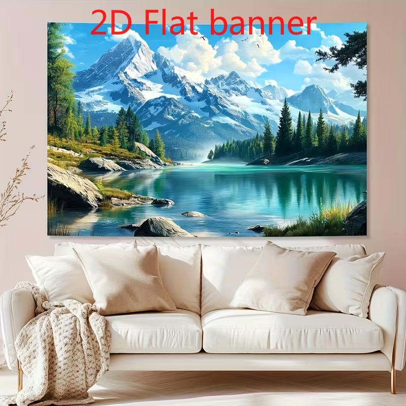 Alpine Snow Mountain Tapestry Wall Hanging, Lake & Pine Forest Scenery Tapestry for Bedroom Living Room