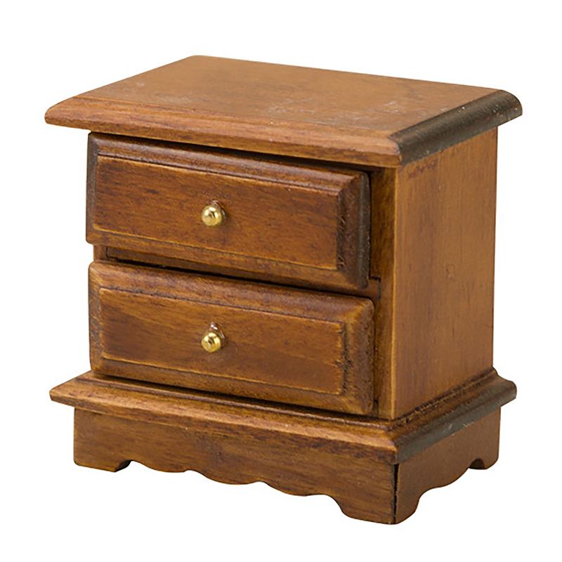 Dollhouse Accessories Crafts 1:12 Double Layer Edge Cabinet Model Miniature Creative Furniture Decoration Wooden Bedside Table