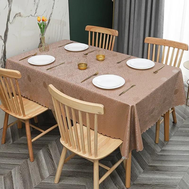 European Style PU Tablecloth, No Wash Restaurant Household Rectangular Waterproof Dining Table Fabric Jacquard Round Table Mat
