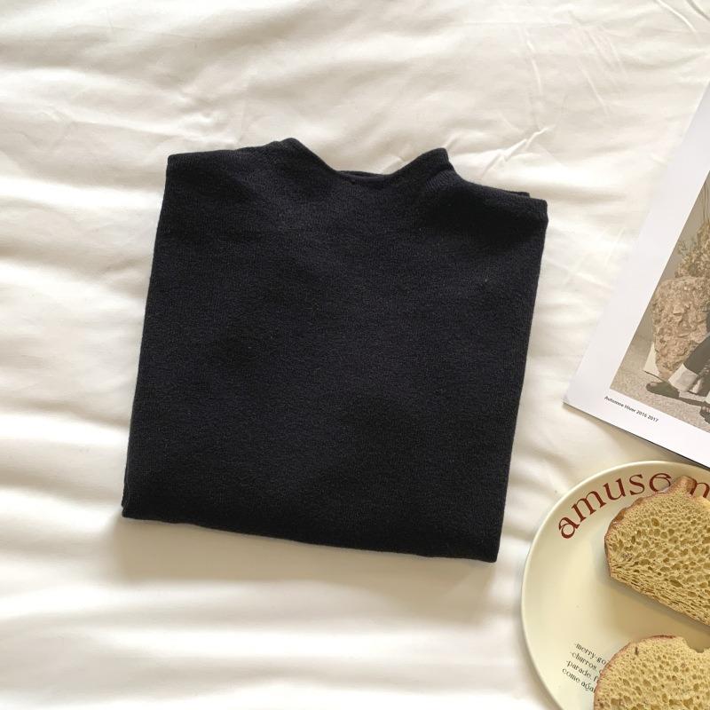 Spring soft waxy milk yellow knitted bottoming shirt women's simple solid color top small stand-up collar inner sweater