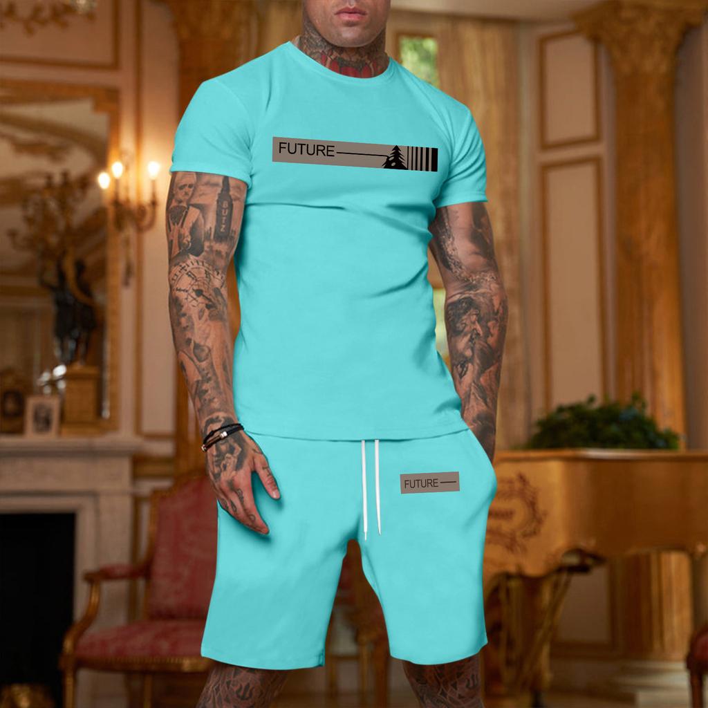 Herren bedrucktes Übergrößen lockeres Kurzarm- und Shorts-Set Lässiges Kurzarm- und Shorts-Set
